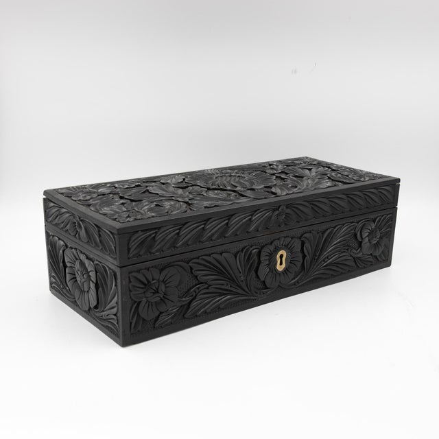 Ebony Anglo-Indian Carved Ebony Glove Box Mid-19th Century For Sale - Image 8 of 14