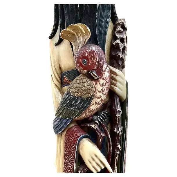 Printmaking Materials Large Carved and Polychrome Chinese Figurines, a Pair For Sale - Image 7 of 13
