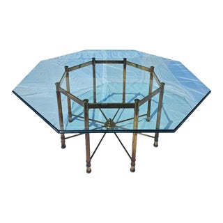 Mid 20th Century 73" Hollywood Regency Mastercraft Attributed Brass [Plated] and Glass Octagonal Dining Room Table For Sale