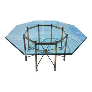 Mid 20th Century 73" Hollywood Regency Mastercraft Attributed Brass [Plated] and Glass Octagonal Dining Room Table
