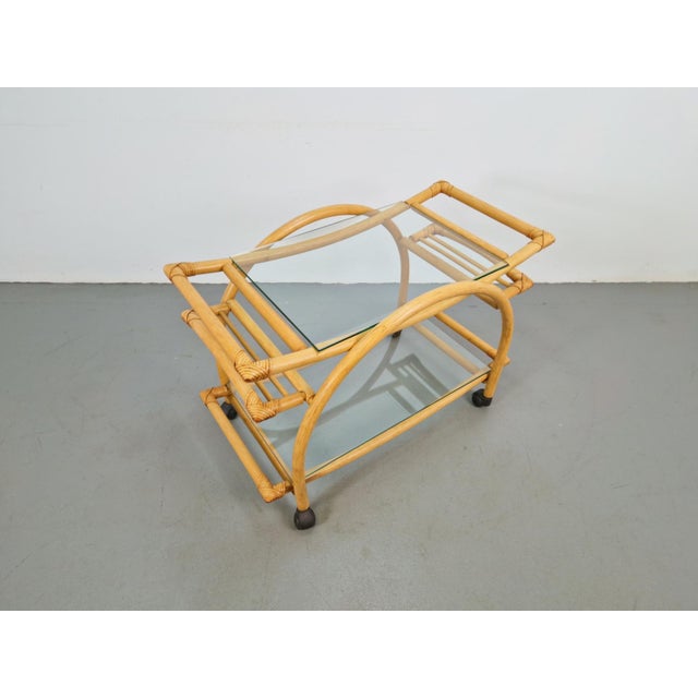 Vintage Trolley in Rattan, Bentwood and Leather, Italy, 1970s For Sale - Image 11 of 14