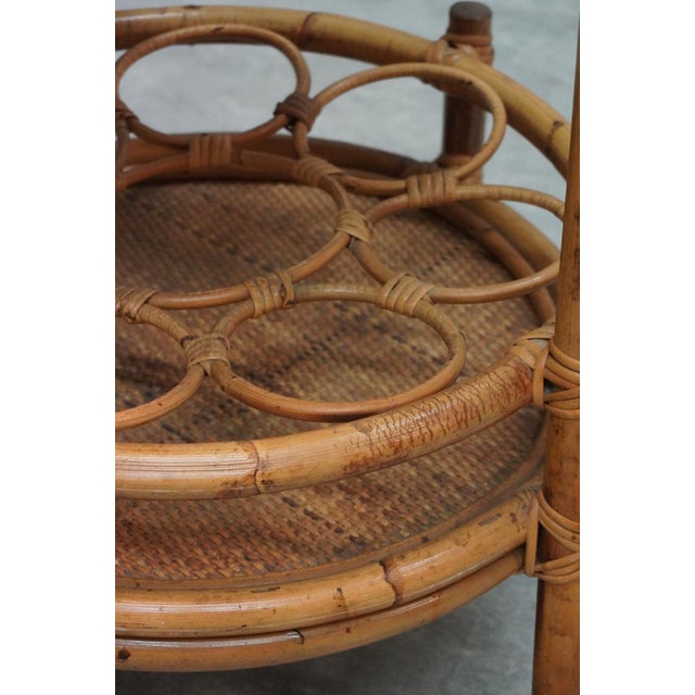 Mid-Century Modern Mid-Century Italian Bamboo and Rattan Round Bar Cart, 1960s For Sale - Image 3 of 9