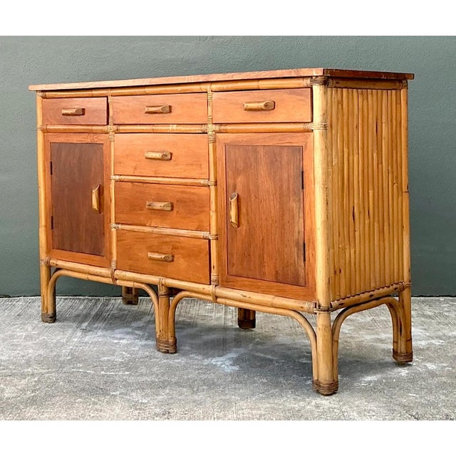 Vintage MCM Bamboo and Wood Credenza For Sale - Image 12 of 12