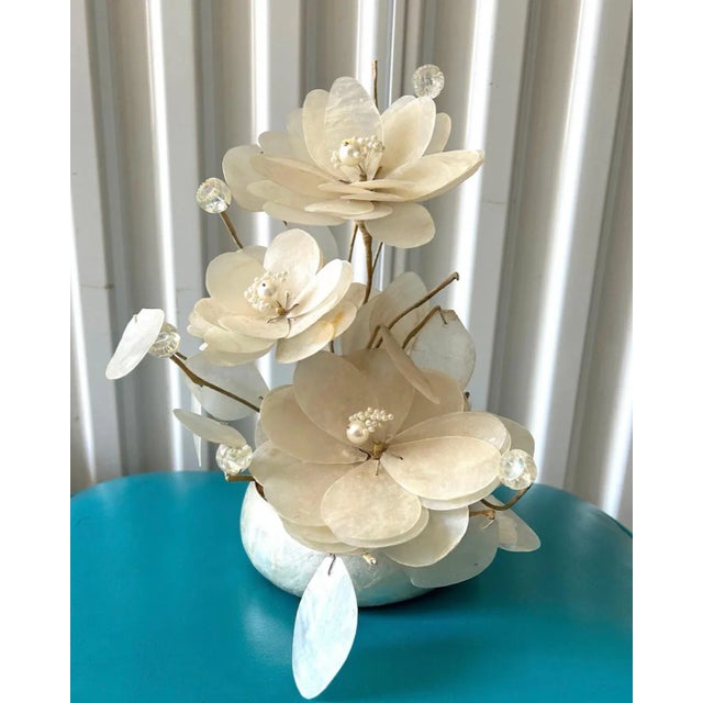 Hollywood Regency 1970’s Capiz Shell Flower Display For Sale - Image 3 of 9
