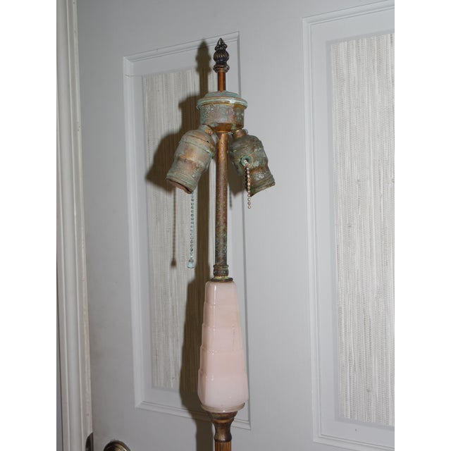Metal Vintage Art Deco Pink Agate Glass Floor Lamp For Sale - Image 7 of 12