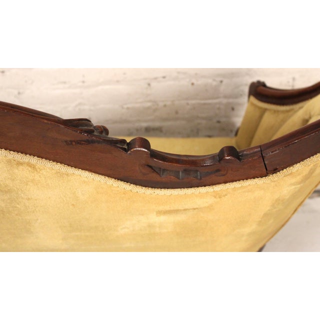 Vintage Victorian Style Gold Velvet and Walnut Settee For Sale - Image 11 of 17