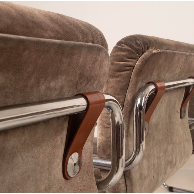 Italian Astro Chrome and Taupe Suede Armchairs by Guido Faleschini for I4 Mariani, 1979, Set of 6 For Sale - Image 18 of 18