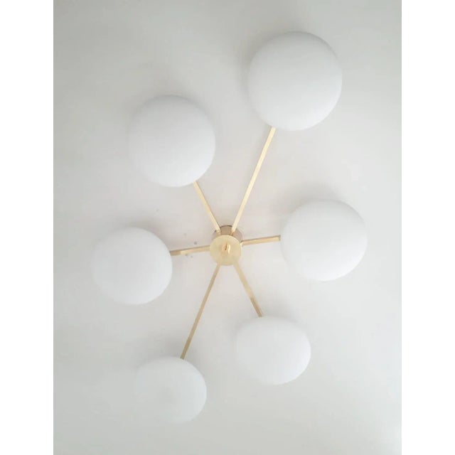 Fabio Ltd Angelo Natural Brass Matte White Glass Flush Mount by Fabio Ltd For Sale - Image 4 of 7