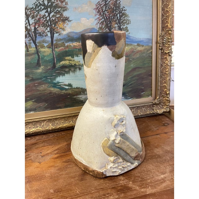 Vintage Studio Pottery Sculptural Vase With Applied Relief and Earth-Tone Glaze For Sale - Image 4 of 11