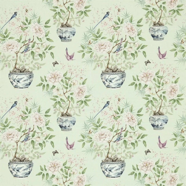 Zoffany Romey's Garden Fabric in Sea Green For Sale