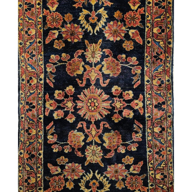Textile Early 1900s Persian Lilian Runner, Handwoven Allover Floral Design, Navy & Red, 3’ X 7’ For Sale - Image 7 of 12