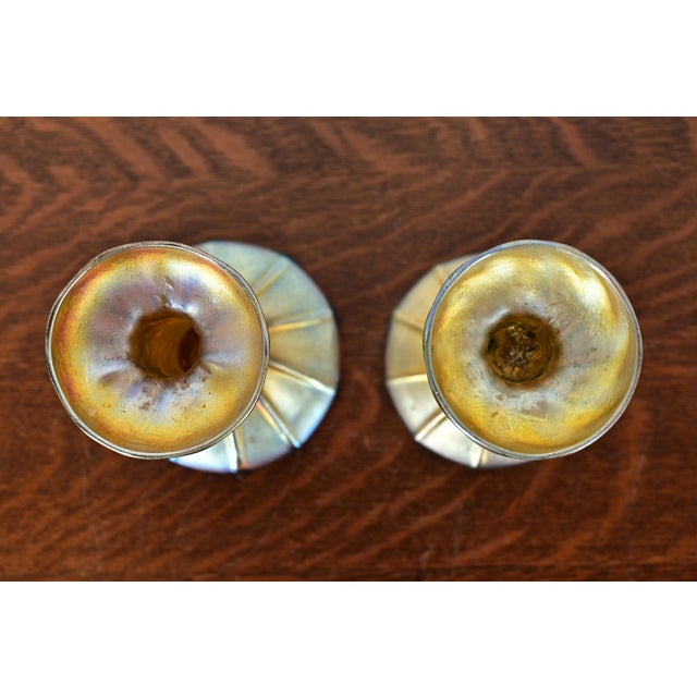 Early 20th Century Louis Comfort Tiffany Favrile Iridescent Art Glass Candlesticks, Pair For Sale - Image 5 of 13