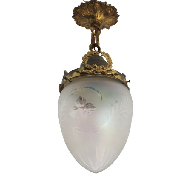 Antique French Gilded Brass Hanging Lamp, 1890s For Sale