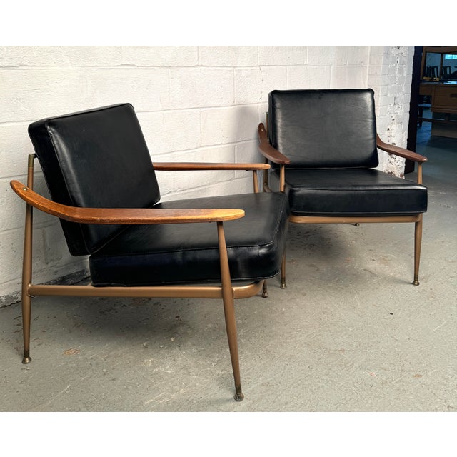 Mid-Century Modern Vintage Metal and Wood Lounge Chairs by Howell- Set of 2 For Sale - Image 3 of 12