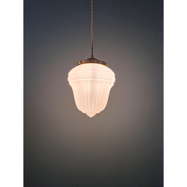 Art Deco Pendant Light in Pressed Molded Milk Glass, 1920s For Sale - Image 10 of 11