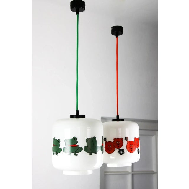 Glass Frogs and Cats Childrens Pendant Lamps, 1980s, Set of 2 For Sale - Image 15 of 16