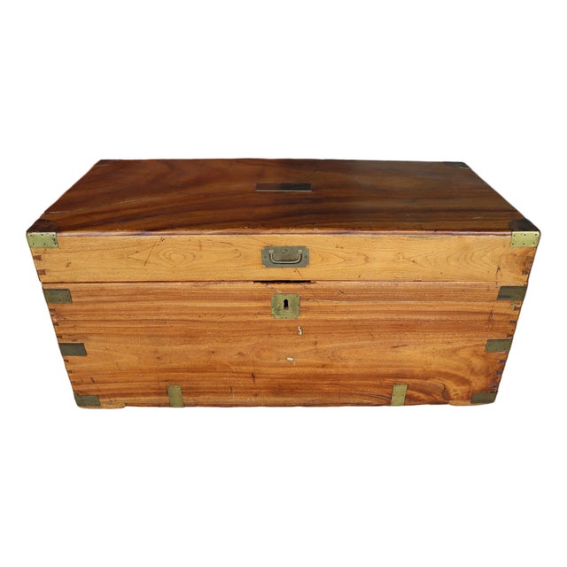 Antique Camphor Wood Campaign Chest With Brass Hardware For Sale
