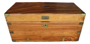 Antique Camphor Wood Campaign Chest With Brass Hardware