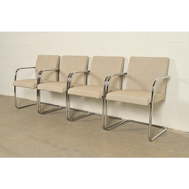 Keilhauer Furniture Mies Van Der Rohe Brno Style Mid-Century Modern Chrome Tubular Cantilever Club Chairs, Set of Four For Sale - Image 4 of 12
