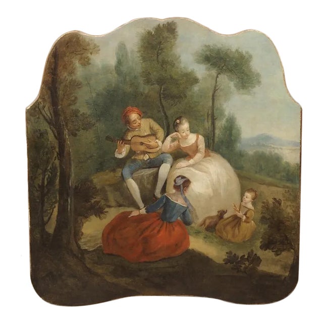18th Century French Genre Scene Overdoor Painting, Circa 1770 For Sale
