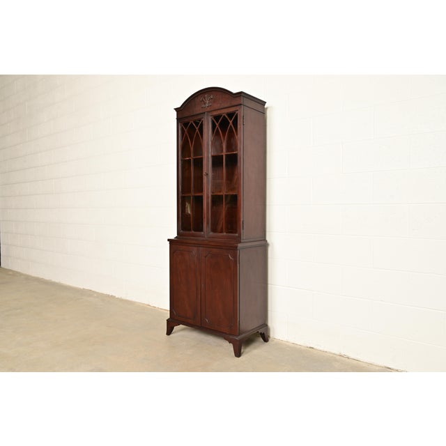 English English Regency Antique Carved Mahogany Breakfront Bookcase Cabinet, Circa 1890s For Sale - Image 3 of 11