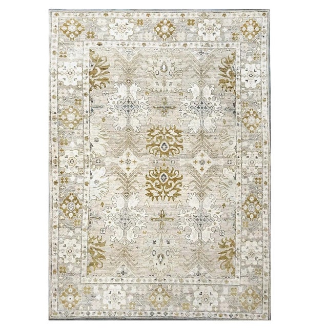 21st Century Turkish Oushak 10x14 Beige, Ivory, & Gold Handmade Area Rug #1144072