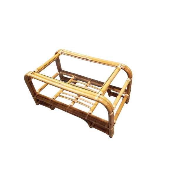 Mid-Century Modern 1940s Restored 2-Tiered Rattan Coffee Table W/ Glass Top For Sale - Image 3 of 6