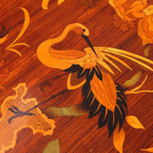Brown Early 20th Century Heron Satinwood Marquetry Scalloped Triple Pedestal Side Tables - a Pair For Sale - Image 8 of 13