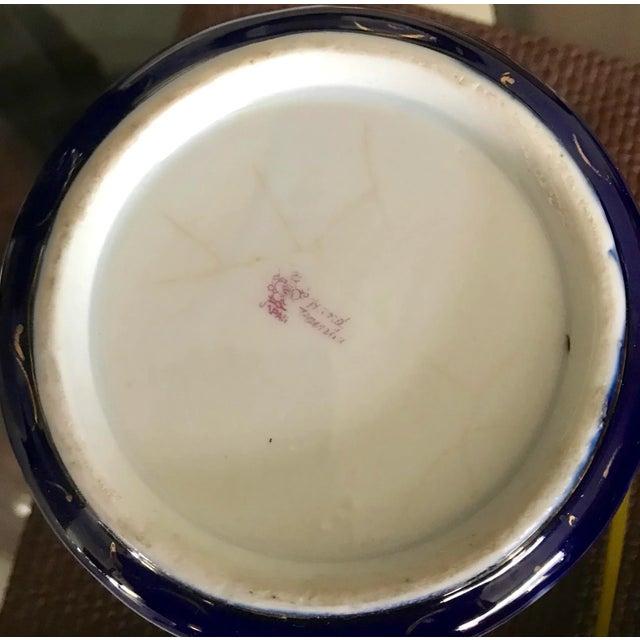 Vintage Mid Century Hand Painted Vivid Colored Japanese Floral Vase With Gilt Relief For Sale In San Diego - Image 6 of 7