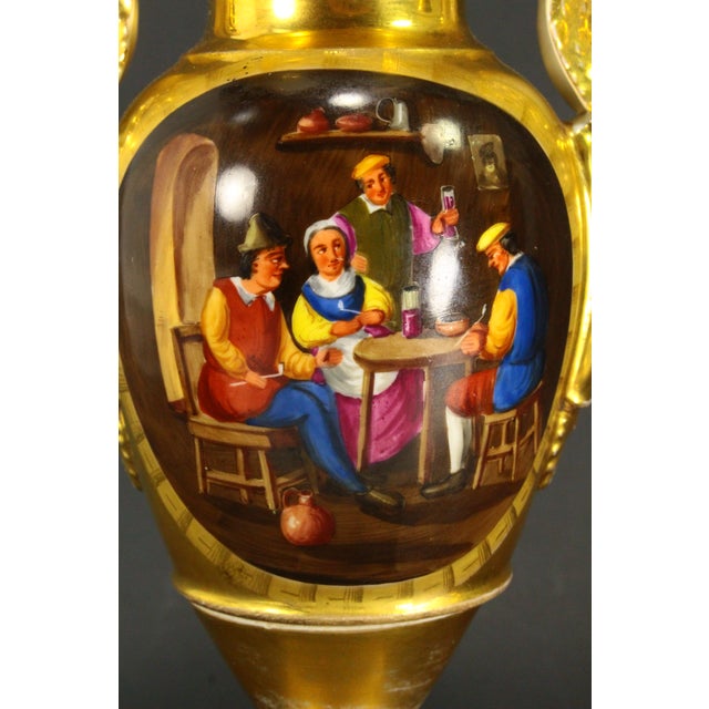 Early 19th C. Empire Old Paris Porcelain Fire Gilt & Painted Vases, a Pair For Sale - Image 12 of 18