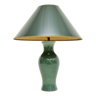 Vintage Green Ceramic Table Lamp, 1970 For Sale
