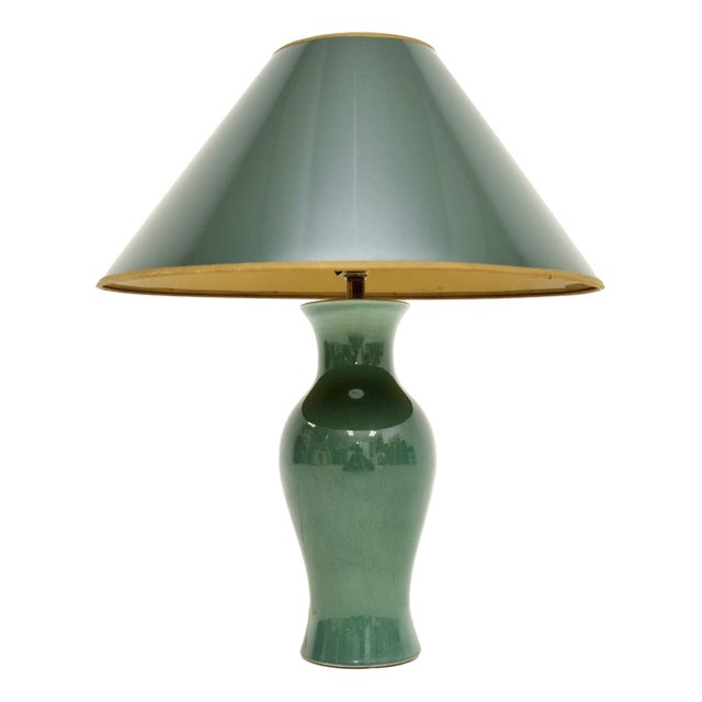 Vintage Green Ceramic Table Lamp, 1970 For Sale