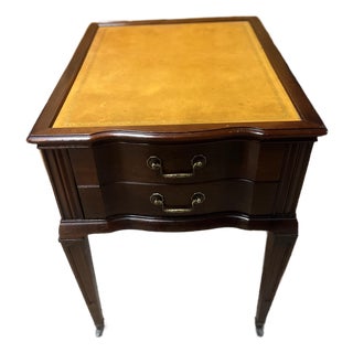 Vintage Mahogany Nightstand With Tooled Leather Top — Georgian Revival, Mid-Century For Sale