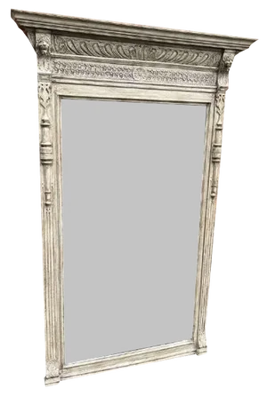 Large Antique 19th Century French Carved Wood Painted Mirror