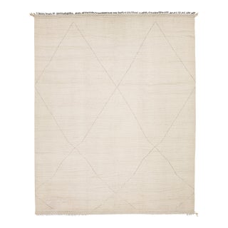 Ivory Modern Minimalist Beni Ourain Style Hand-Knotted Wool Rug 12x15 For Sale