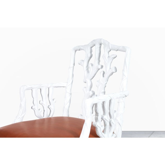 Wood Vintage Hollywood Regency White Lacquered and Leather Armchairs, 1950s For Sale - Image 7 of 12