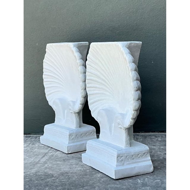 Serge Roche Vintage Cast Cement Shell Form Pedestals - Pair For Sale - Image 4 of 12
