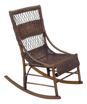 Antique Victorian Wicker and Rattan Wooden Small Rocking Chair Rocker
