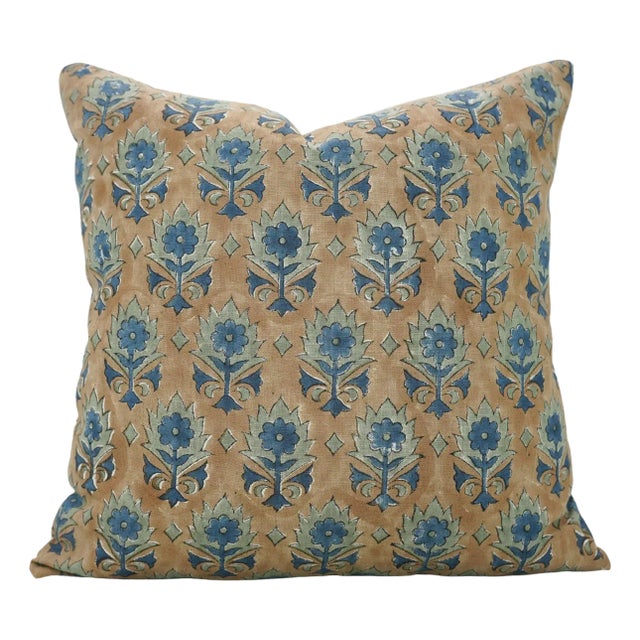 Fabdivine Indian Block Print Cushion Cover 16x16 Inch Viscose Linen-Kusum For Sale