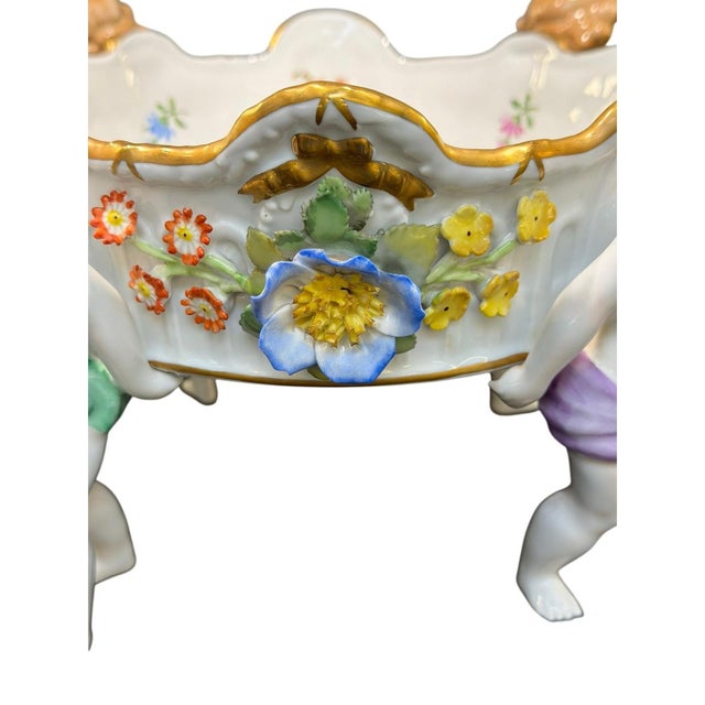 Von Schierholz Germany C. 1930–1945 Porcelain 4 Cherubs Handmalerei Centerpiece For Sale - Image 13 of 17