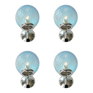 Sculptural Light-Blue “Ballotton” Murano Glass Wall Sconces — Lot of 4 For Sale