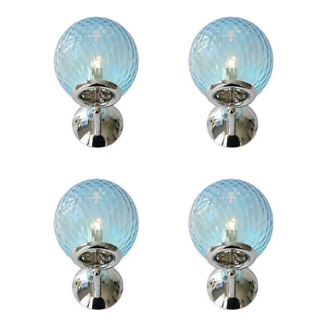 Sculptural Light-Blue “Ballotton” Murano Glass Wall Sconces — Lot of 4 For Sale