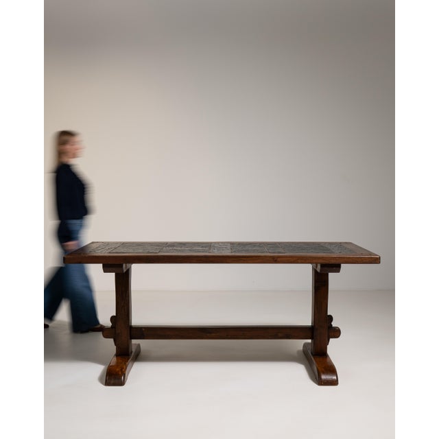 1970s 1970s Oak Dining Table with Stone Top in Original Patina For Sale - Image 5 of 11