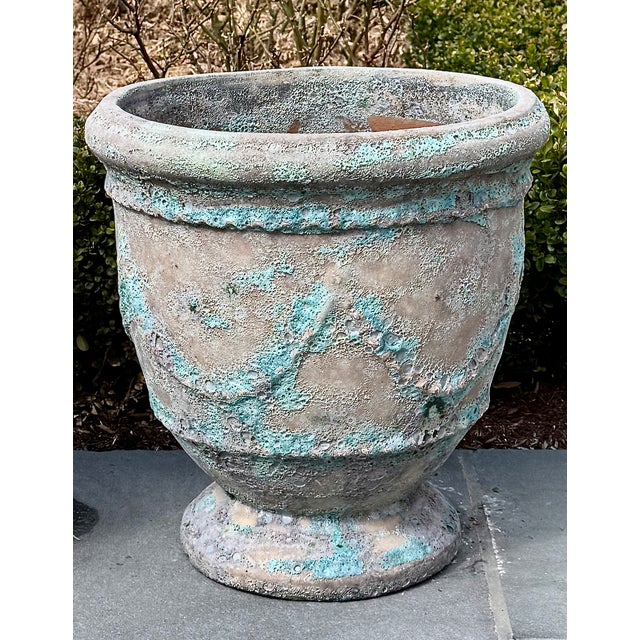 Pair Anduze-Form Planters, Festoon Relief, Glazed Terracotta For Sale - Image 13 of 16