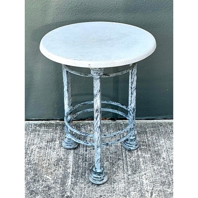 Metal Vintage Postmodern Cast Aluminum Outdoor Side Table - 895 For Sale - Image 7 of 12