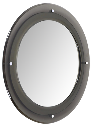 Mid-Century Italian Round Mirror with Beveled Smoked Glass attributed to Sena Cristal, 1970s
