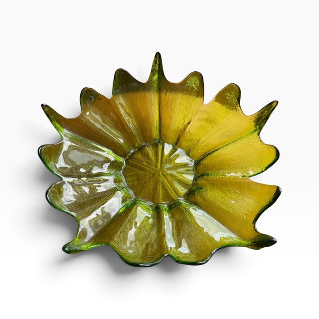 Glass Vintage Viking Glass Epic Stockholm Green Spiked Lotus Bowl by Wayne Husted For Sale - Image 7 of 7