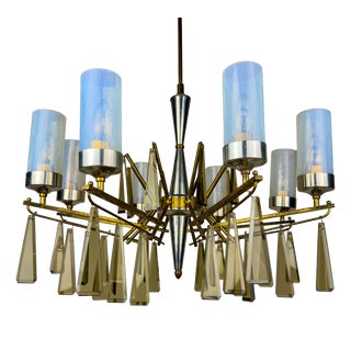 Large Mid-Century Italian Sculptural Chandelier in Brass and Glass, Italy, 1950s For Sale
