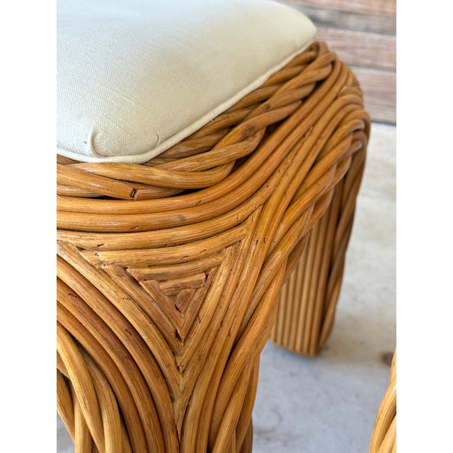 Comfort Designs, Inc. Pair of Late 20th Century Organic Modern Rattan Twist Ottomans or Footstools For Sale - Image 4 of 12