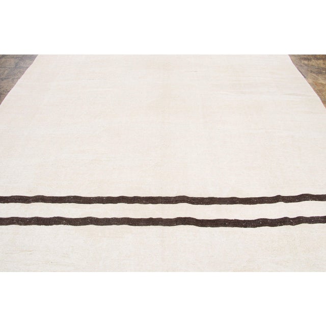 Traditional Vintage Turkish Kilim Hemp Rug With Black Stripes by Rug & Kilim, 1950-1959 For Sale - Image 3 of 9